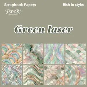 16 Sheets Green Laser Scrapbook Paper, Art Craft Pattern Paper for Scrapbooking, Card Making & DIY Projects Photo Albums, Journals,TikTokShopJumpstartSale