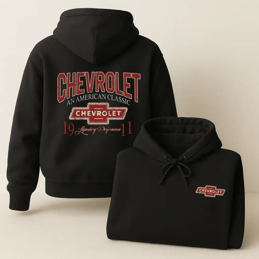 Chevrolet American Hoodie – 90s Vintage Style Sweatshirt, Vibrant Retro Colors, Unisex Car Lover Pullover, Classic Chevy Accessories Shirt Graphic Print T-Shirt, Car Hoodie