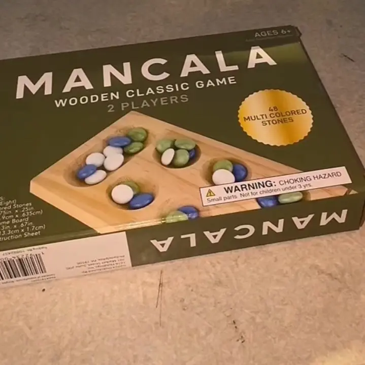 Mancala Wooden Classic Game - Ages 4+ - 2 Players - Multi-Color Stones - Choking Hazard Warning - Suitable for Ages 4+