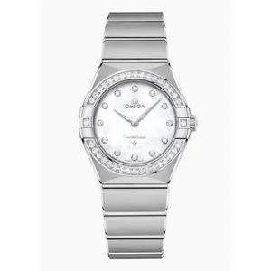 Omega Constellation Series Perle Watch with Inlay Silver Diamonds and Quartz Movement, 27mm