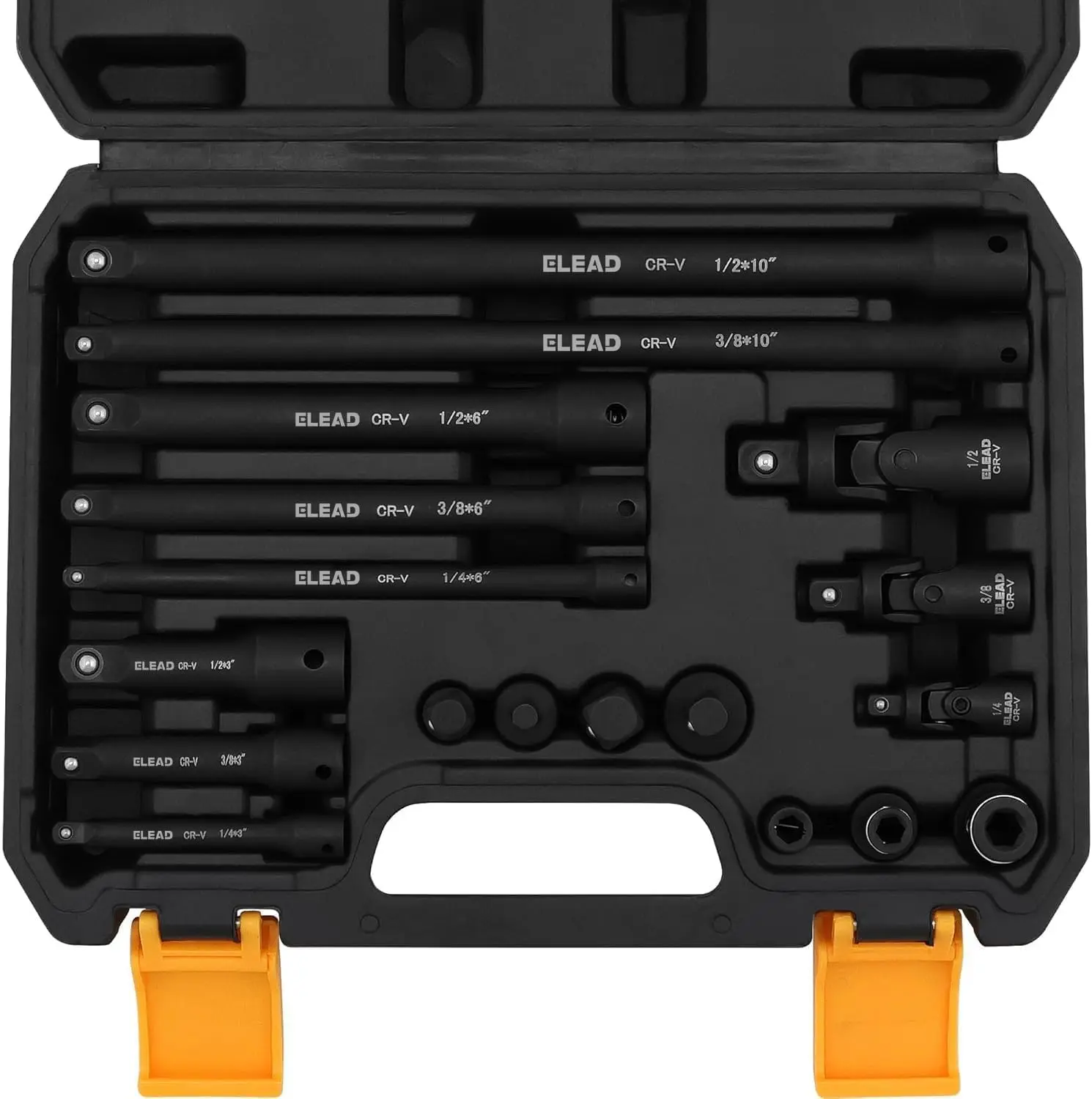 18-Piece Impact Socket Extension Set: 1/4", 3/8", 1/2" Drive Bars, Ratchet Extensions, Socket Adapters, Swivel Joints & Impact Coupler