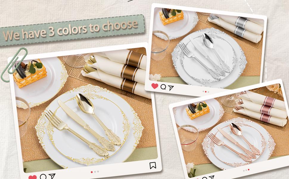 100 Pack Gold Plastic Silverware with Pre Rolled Napkins for 100 Guests, Heavyweight Gold Disposable Utensils Sets Includes 300 Plastic Cutlery, and 100 Napkins for Party & Wedding