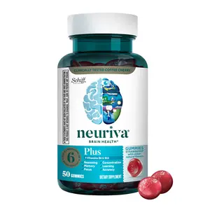 NEURIVA Plus Brain Supplement For Memory,Focus & Concentration+Cognitive Function with Vitamins B6 & B12 and Clinically Tested Nootropics Phosphatidylserine and Neurofactor,50ct Strawberry Gummies