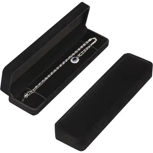 2 Pieces Long Velvet Jewelry Chain Necklace Gift Box Set, Bracelet Storage Case, Jewelry Display Box for Wedding, Engagement, Proposal, Birthday and Anniversary (Black)