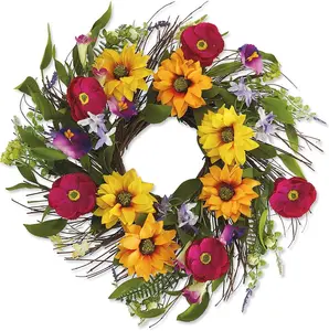 Lillian Vernon Sunflower Summer & Fall Floral Wreath - Seasonal Front Door Decorations, Indoor & Outdoor Porch, Home, & Wedding Decor, Large 20 Inch Decorative Wreaths