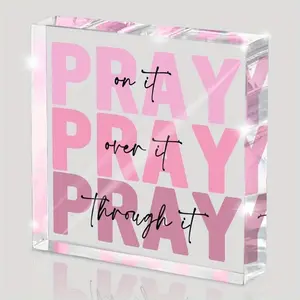 Inspirational Decorative Wall Art, Christian Gift for Women, Office Desk Accessory, Dorm Room Decoration, Pray over It Bible Verse