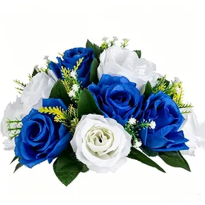 Blue Artificial Flower Bouquet Home Decor Wedding Table Centerpiece Elegant Floral Arrangement Set