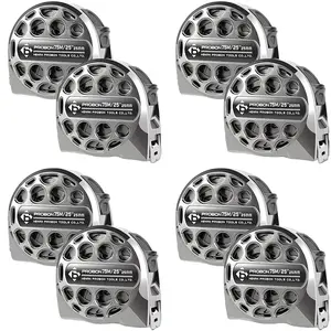 PROBON 8 pcs 25FT/7.5M Stainless Steel Retractable Tape Measure Washable Anti-Fall Double-Sided Inch/MM Manual Lock Portable Rugged Tools for Home Office - Hardware