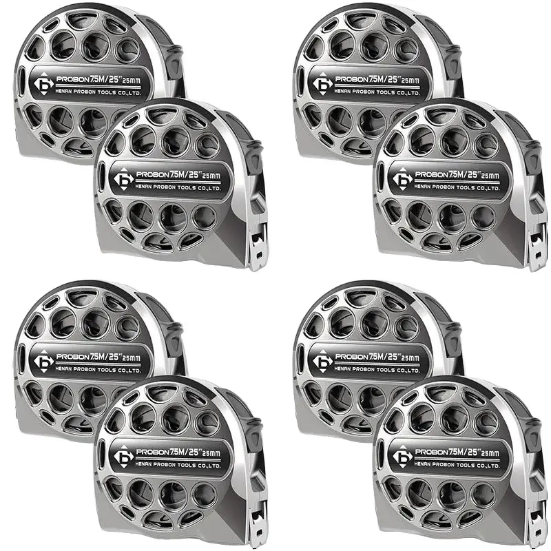 PROBON 8-Piece Durable Hardware Tape Measure (25FT/7.5M), Stainless Steel Retractable, Washable Anti-Fall, Double-Sided Inch/MM, Manual Lock, Portable Hand Measuring Tool for Home Office, Durable Tape Measure Tool Box Heavy Duty