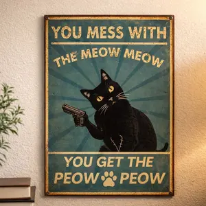 2D Flat - 1pc Retro Cat Decor Sign Humorous Tin Metal Wall Art for Pet Owners 8x12 Inch Door Friend Perfect for Bedroom Café or Kitchen Cat Lover Gift Home Decor Metal Wall Decor