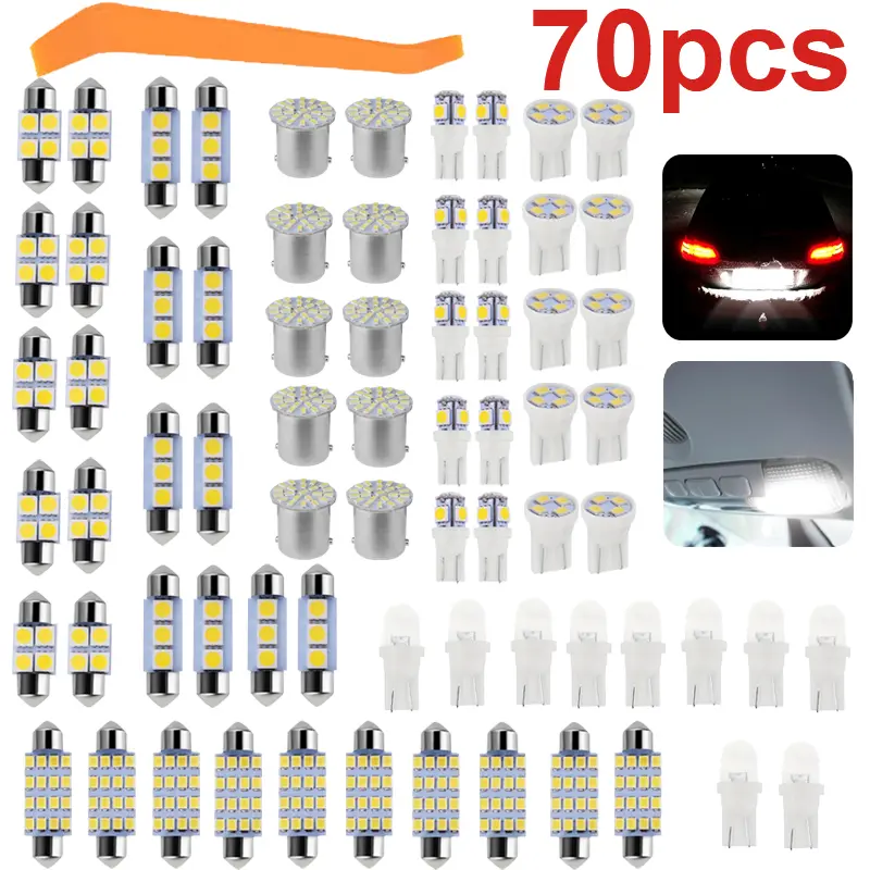 70 Pieces LED Car Interior Lights Bulb Kit - LED Dome Light 31 mm 36 mm 41 mm T10 for Car Interiors Map Dome Trunk Cargo Door Courtesy License Plate Light White