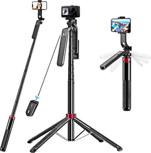 72-inch Selfie Stick Tripod with Remote Control - Expandable Phone Stand Tripod for iPhone/Android, Action Cameras, Video blogs/Recording,Live Streaming,Lightweight,Aluminum Telescopic Pole.