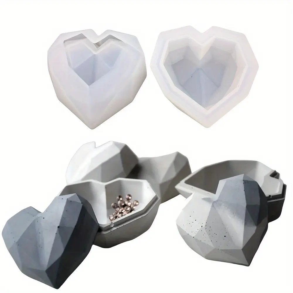 2-Piece Heart Shape Storage Box Silicone Molds Set, Concrete Cement Clay Container Molds, Jewelry Box Molds for Crafting, Organizer Set, Jewelry Making Supplies