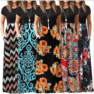 2025 Popular Short Sleeve Printed Dress Long Dress Popular Casual Womenswear