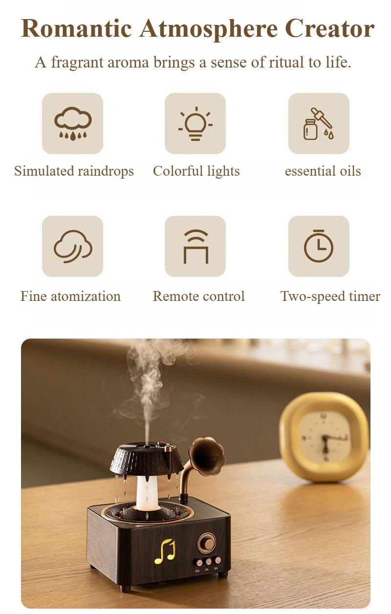 Your Bedside's Glow-Up is Here. | 1000 Sqft of Smart, Purified Air on Your Schedule.0 Holy grail style Retro rotating raindrop aroma diffuser