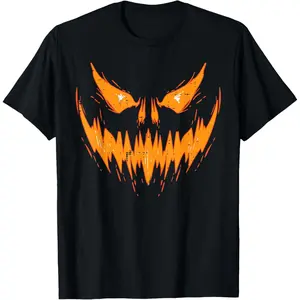 Men's Daily Short Sleeve Classic Top Scary Spooky Jack O Lantern Face Pumpkin Halloween T-Shirt