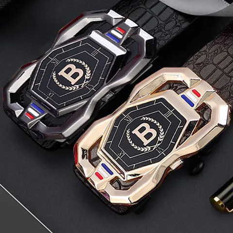 Men's Simple & Stylish Automatic Buckle Belt - PU Leather with Textured Square Pattern, Black Polished Alloy Buckle Detail, Quick Fit Adjustable Casual Fashion Accessory for Men