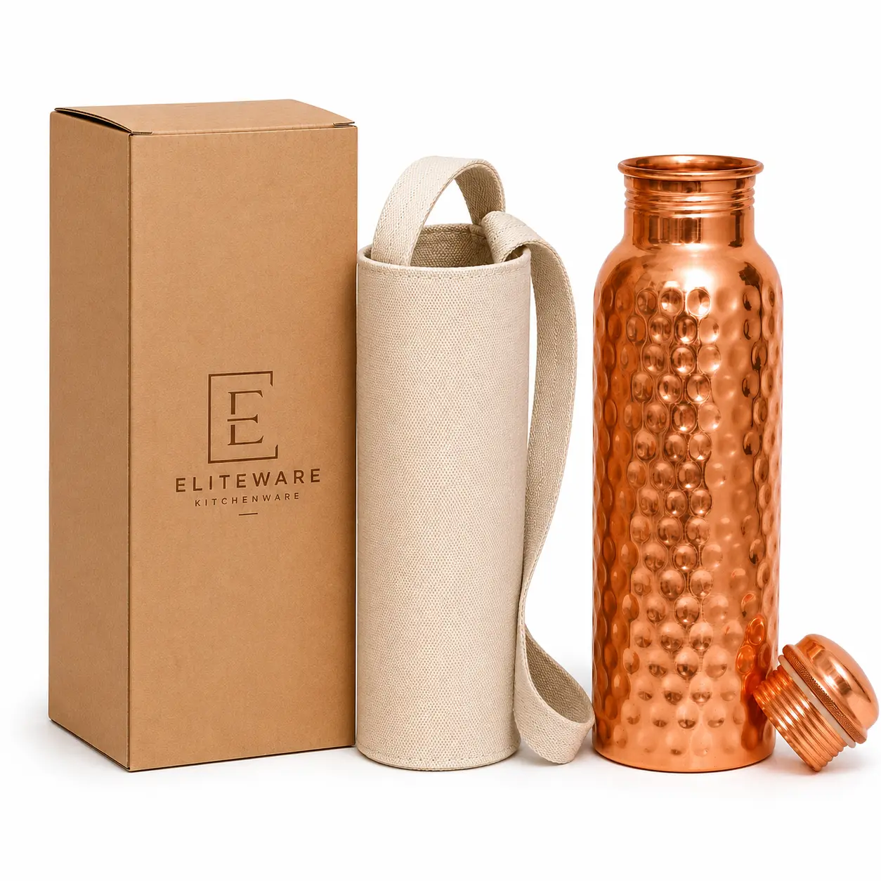 100% Pure Copper Water Bottle With carrying Canvas Bag|Lab-Tested|34 OZ Leakproof, Handcrafted Ayurvedic Copper Vessel for Health, Pure copper water bottle for drinking (Copper Bottle With bag)