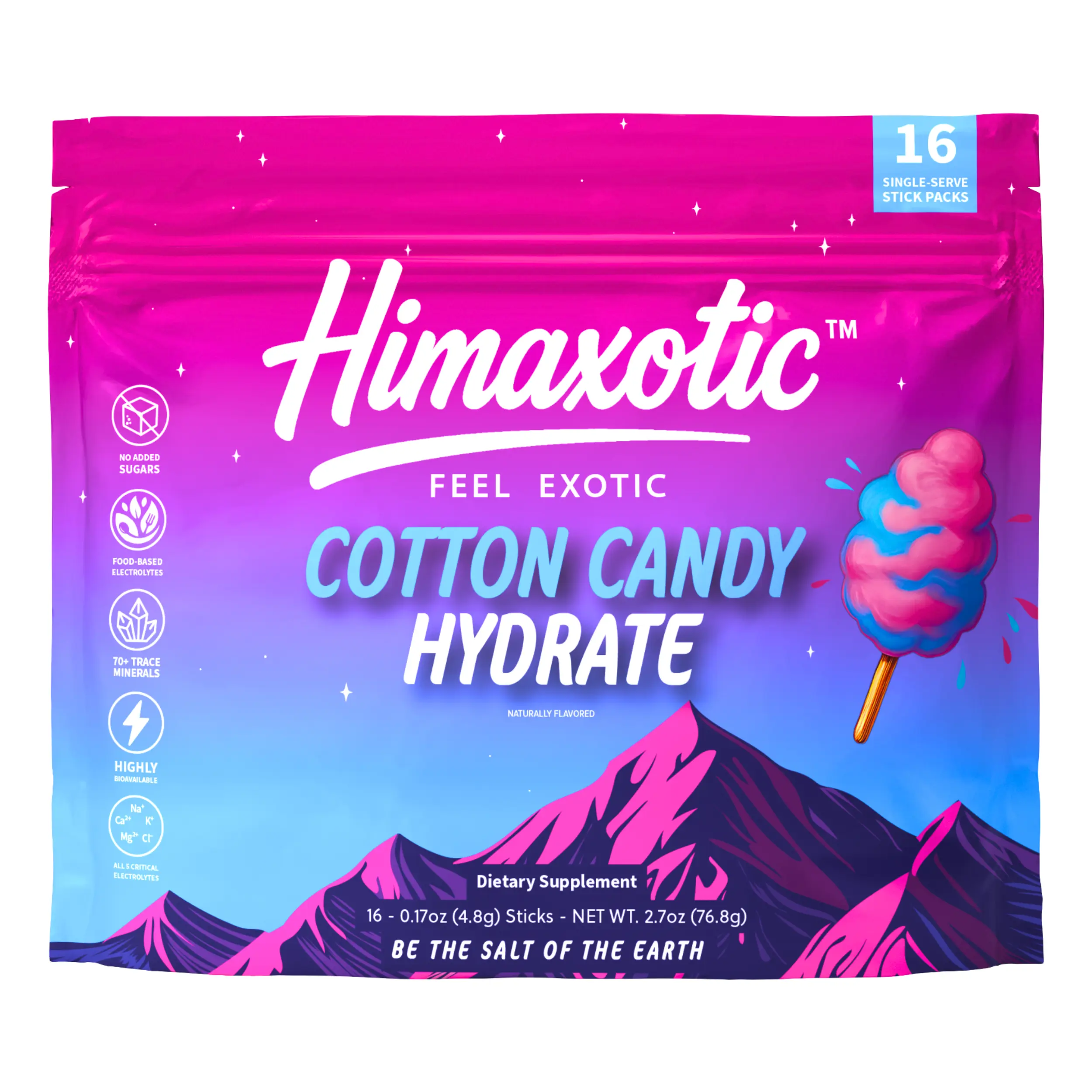 Himaxotic Cotton Candy Hydrate - Electrolyte Sticks 16 Count Real Food Based Hydration for Everyday Use
