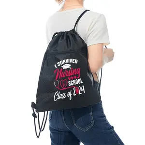 I Survived Nursing School Class of 2024 Graduation Drawstring Backpack for Nursing Students Durable Lightweight Sport Gym Bag Perfect for School Travel Daily Use Great Gifts for Nursing Graduates on Graduation Day Holi