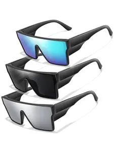 Unisex Sporty Square Frame Cycling Sunglasses, Biking Sunglasses, Mountain Bike Glasses, 3 Counts Outdoor Sports Eyewear for Cycling, Running, Fishing, Driving, Tinted Lens Sunglasses