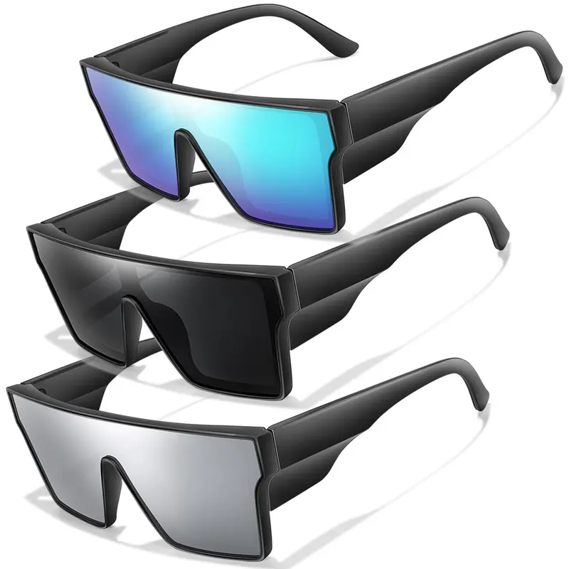 Unisex Sporty Square Frame Cycling Sunglasses, Biking Sunglasses, Mountain Bike Glasses, 3 Counts Outdoor Sports Eyewear for Cycling, Running, Fishing, Driving, Tinted Lens Sunglasses, Outdoor Sports Gear