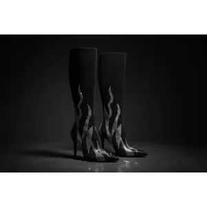 Silver Flame Knee-High Boots