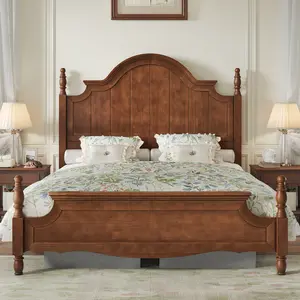 AMERLIFE Solid Wood Bed Frame with 56" Arched Headboard, Traditional Poster Bed with Wooden Slats Support, No Box Spring Needed, Easy Assembly