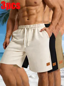 Men’s Summer Waffle-Textured Casual Shorts, 3-Pack — Breathable, Skin-Friendly, Soft & Comfortable, Elastic Waist with Drawstring Adjustment + Side Pockets