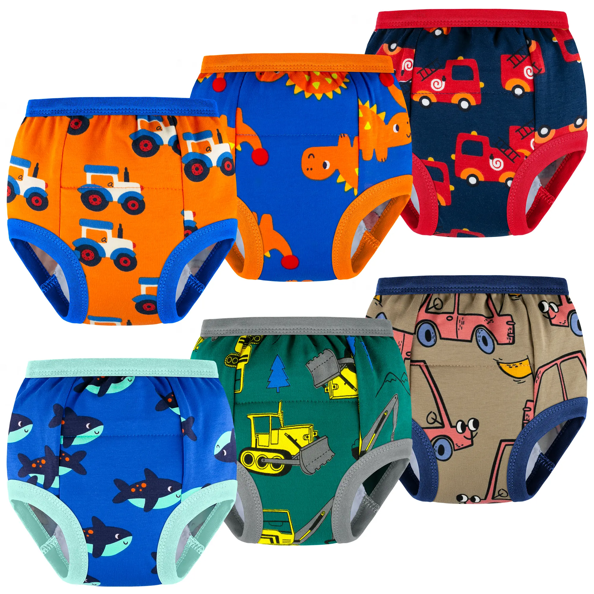 Big Elephant 6 Pack Boys Potty Training Pants, 100% Cotton Reusable Daytime Training Underwear, Limited Light Absorbency Only for Minor Spills, Not Diapers, Elastic Waist 1T-5T