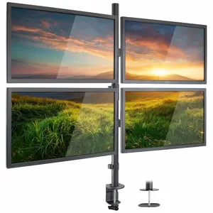 Mount-It! Quad Monitor Desk Mount, 4 Screen Monitor Stand with Adjustable Arms, VESA Compatible Clamp Mount for Office, Gaming, Trading