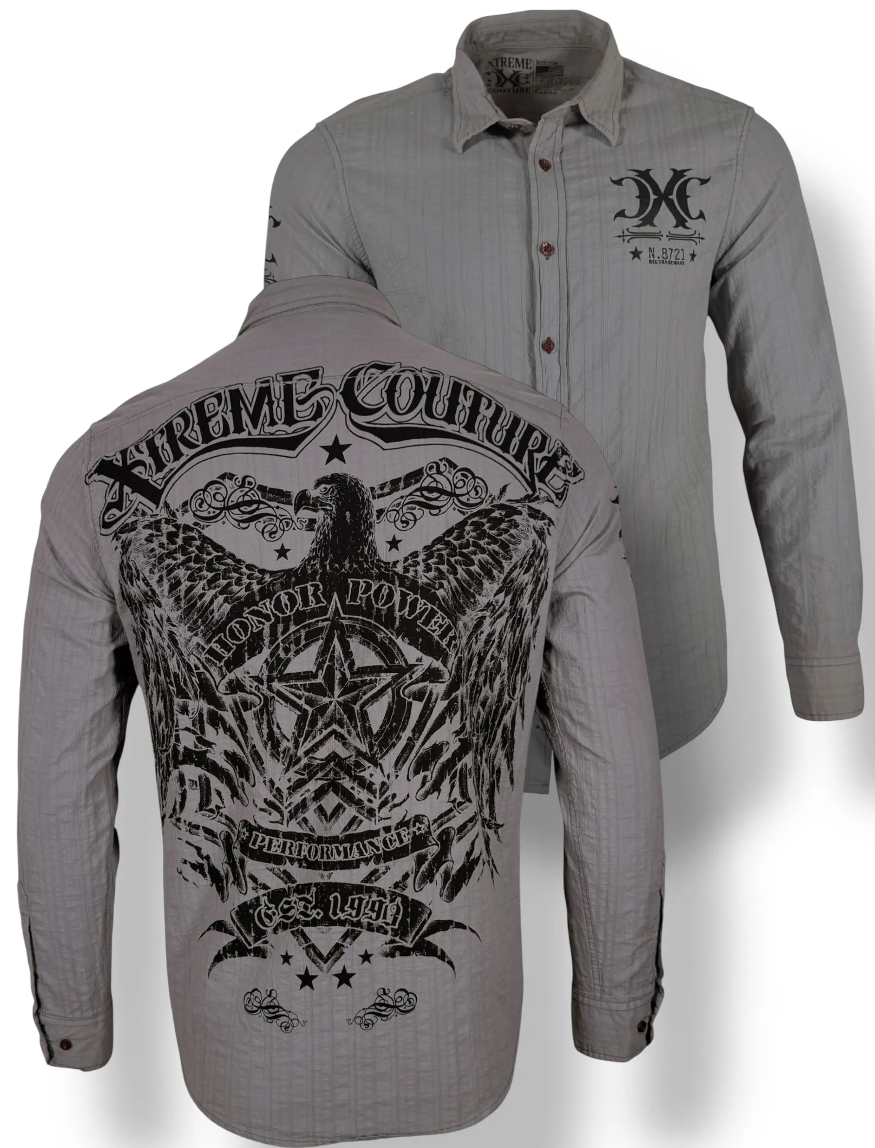 Xtreme Couture Men's Open Deal Long Sleeve Button-Down Shirt - 100% Cotton with Cross Graphic Print, Made in USA