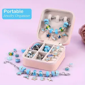Girls Toy Gifts 68Pcs DIY Blue Charms Jewelry Making Supplies Charm Bracelet Making Kit With a Jewelry Organizer Box Jewelry Making Crafts Toys For Girls Ages 6-12 Birthday Christmas Crafts Gifts Bead Assortment Adjustable Beaded Design