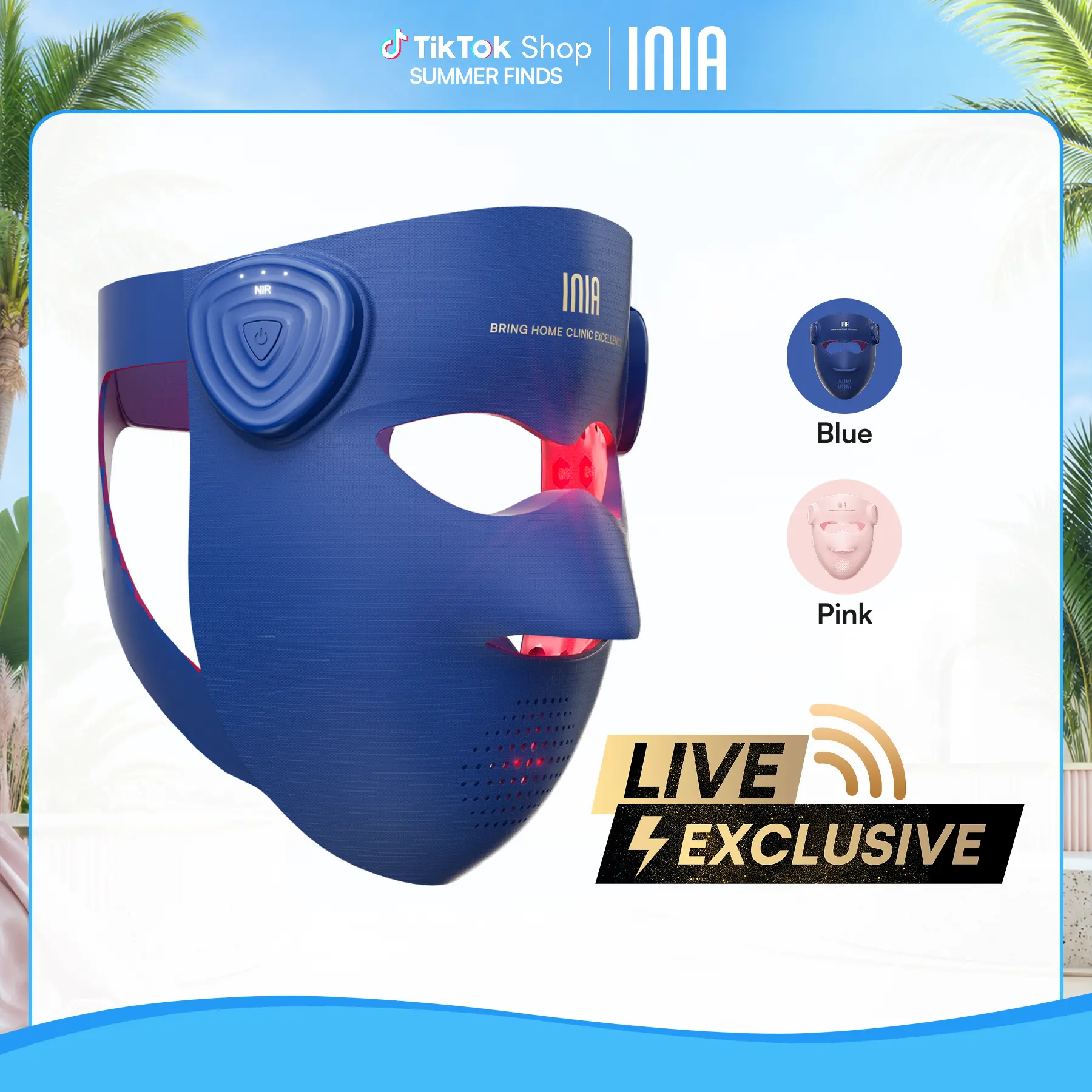 【LIVE EXCLUSIVE】INIA GLOW 940 nm 4D LED Mask – Dual NIR 940 + 850 nm Deep Penetration for Deeper Repair, Visible Lift & Lasting Radiance, 4D Fit for Jawline Lift & Firm, Cooling Therapy, Wireless Comfort, Summer Travel Accessories