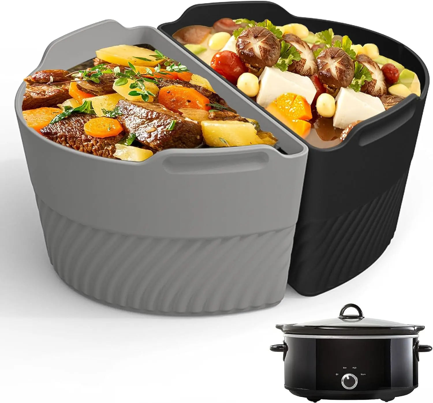 Reusable Silicone Slow Cooker Liner & Divider Insert - 6-8 QT Crock Pot Compatible, Cook 2 Meals Simultaneously, Dishwasher Safe, BPA Free