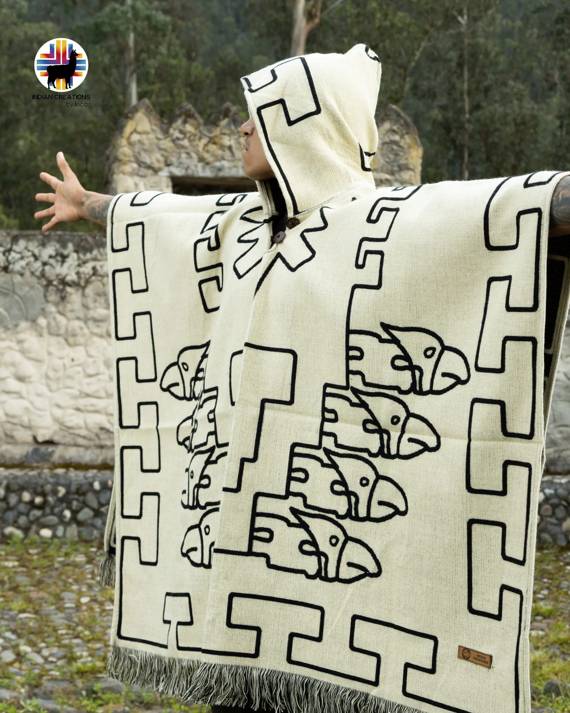Ghost White Handmade Alpaca Poncho