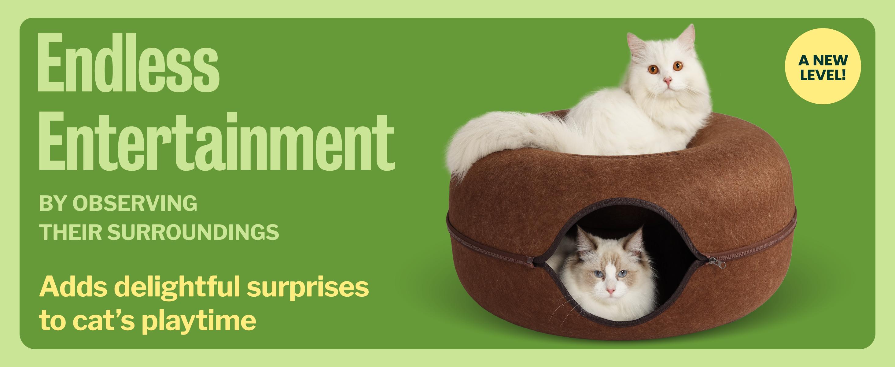CATTASAURUS Peekaboo Cat Cave for Multiple & Large Cats Up to 30-45 Lbs, Scratch Detachable & Washable Tunnel Bed, Comfy Donut Cat Cave