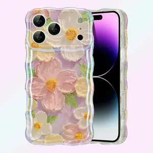 Colorful Retro Oil Painting case with Flower Pattern Cute Curly Wave Frame Phone Case for iPhone 17 Series Plus 11 12 13 14 15 16 Pro Max Protection
