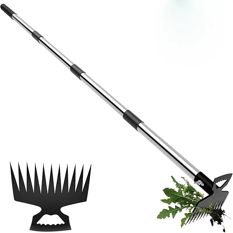 Stainless Steel Garden Hoe with 11 Teeth Weed Rake, Long Handle Weeding Tool, Sharp Points for Efficient Gardening, Durable Gardening Tools, Gardening Yard Tool