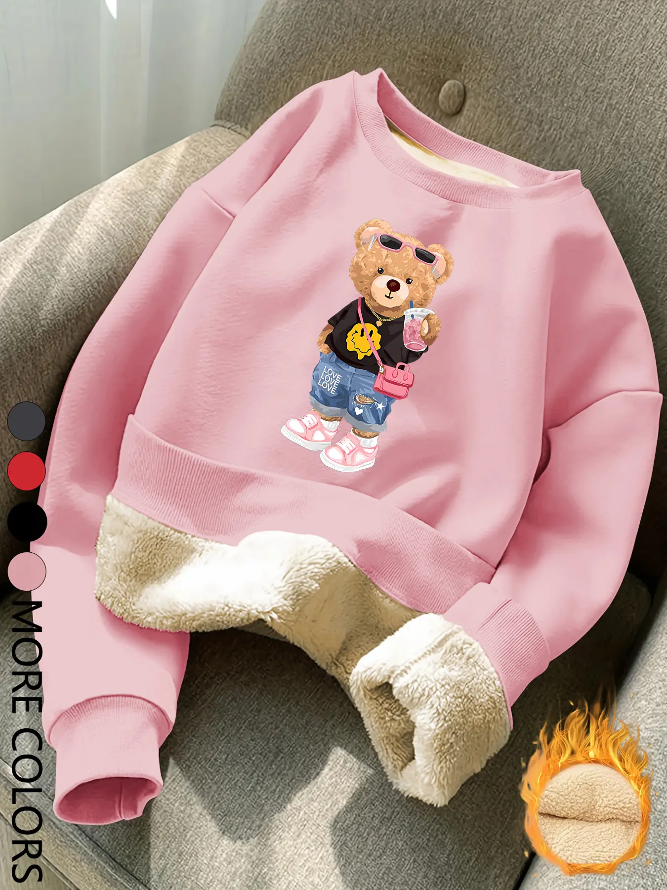 New Fall Winter Women's Casual Cartoon Bear Sweatshirt, Casual Fitted Pullover, Fitted Round Neck Long Sleeve, Thickened Hoodie, Fashionable Bottom Layer Top