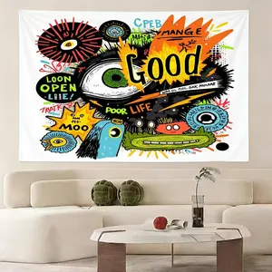 A Tapestry with a Complex And Exaggerated Rebellious Graffiti Art Pattern, Suitable for Decorating Living Rooms, Bedrooms, Dining Rooms, Kitchens, Game Rooms, Bathrooms, Etc., 2D And Non-Electric