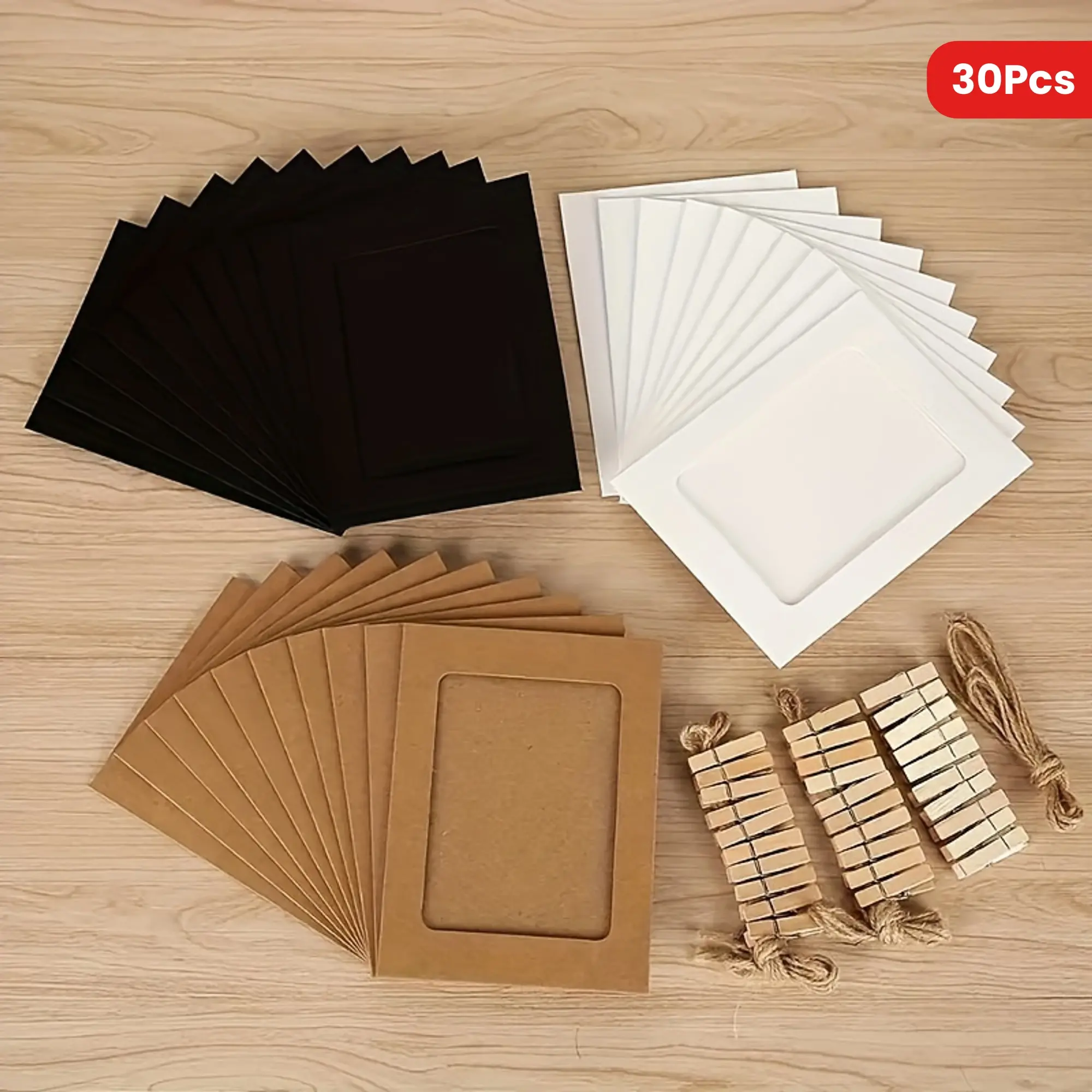 30pcs Paper Photo Frame, Kraft Hanging Picture Frames Display For 4x6in Photo Home Wall Decorations, Personality Special School And Office Decors, Durable Kraft Paper Set