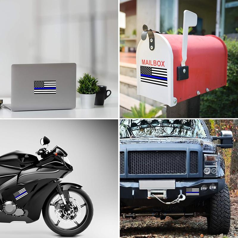 3-Pack Reflective Thin Blue Line Flag Decals (5x3") - Back The Blue Police Support Stickers | Blue Lives Matter Law Enforcement Decals for Car Bumpers & Windows