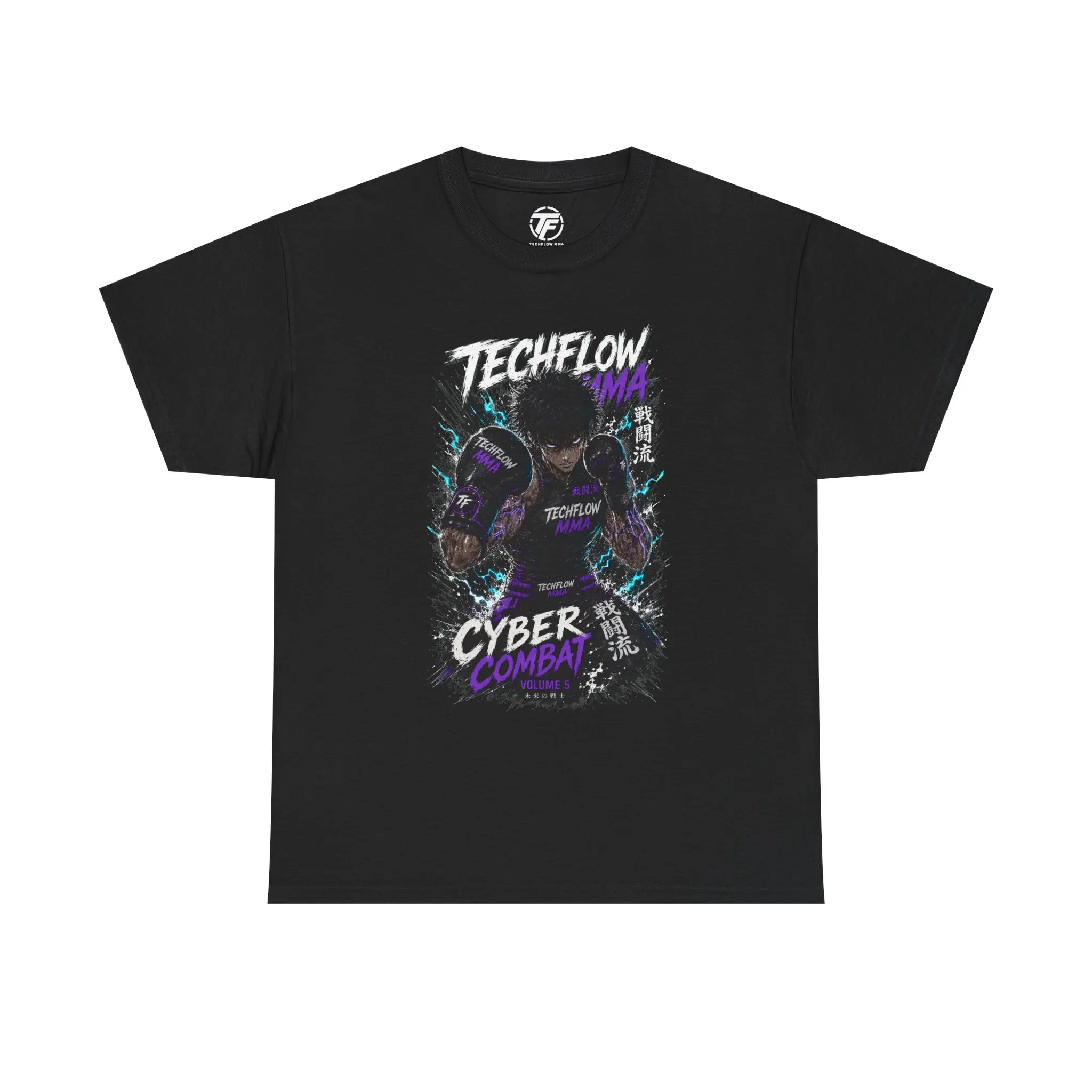 Cyberpunk Combat Graphic T-Shirt, Men's Heavyweight Streetwear Shortsleeve Top for MMA & Gym Training