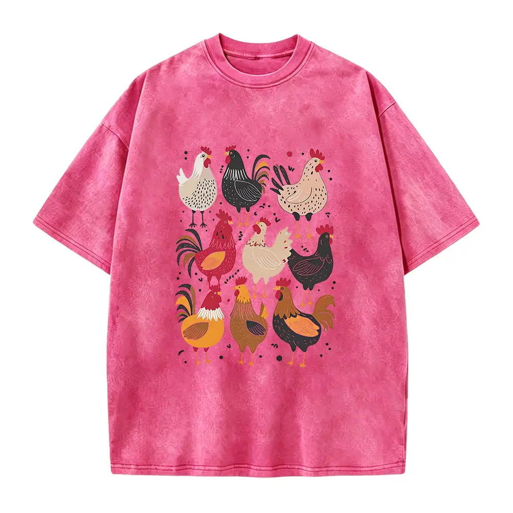 Chicken Print Women's Summer Outfit Fit Round Neck T-shirt