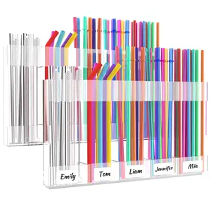 9.8” Adjustable Acrylic Straw Holder - 2-Part Large Organizer with Ultra-Sticky Adhesive, Fits Cabinet Doors, 2025 Reusable Straw Storage for Kitchen Cupboards (Transparent)