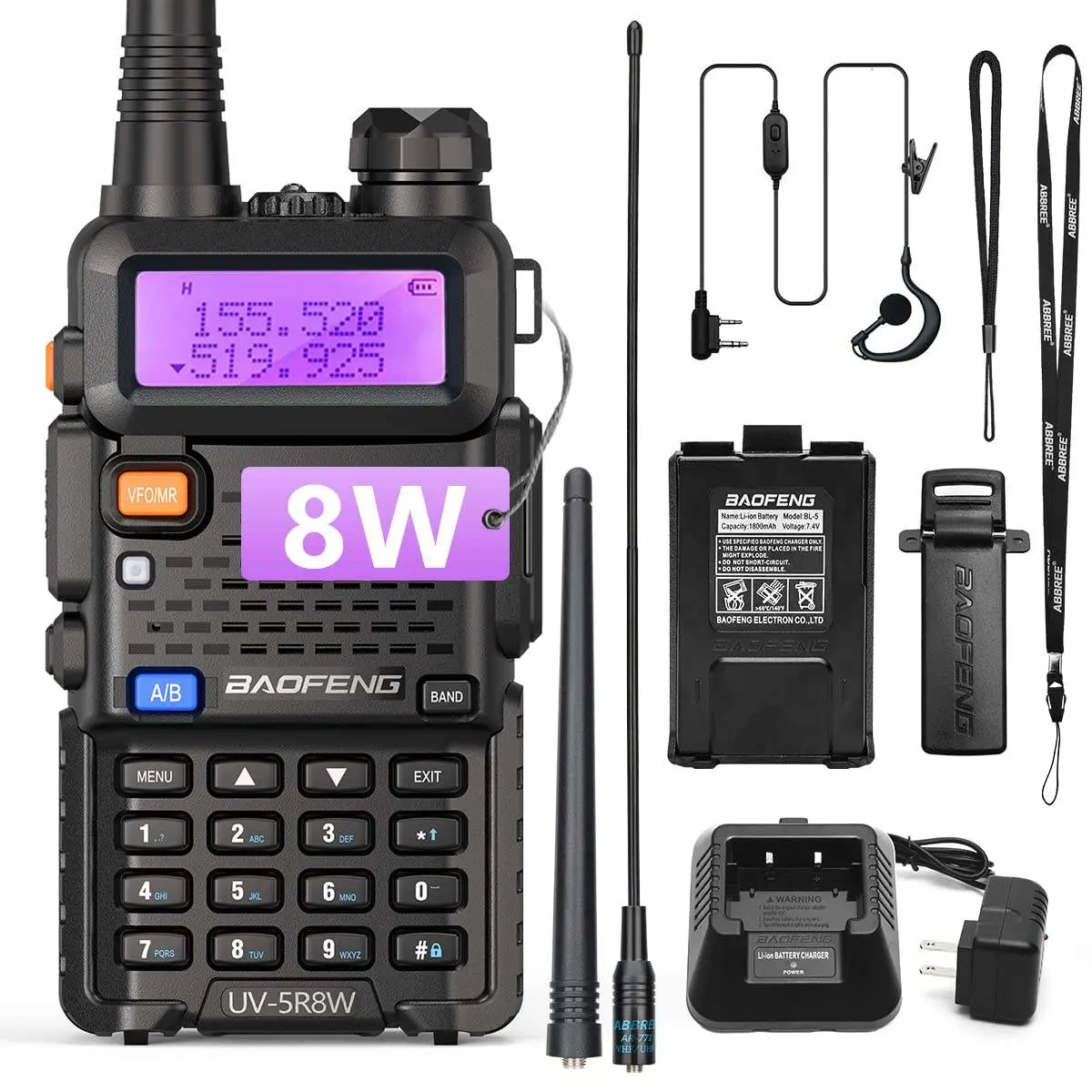 Baofeng UV-5R dual-band two-way amateur radio walkie-talkie, long-distance support CHIRP portable handheld transceiver, essential for outdoor hiking