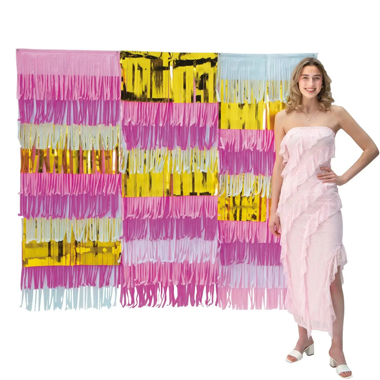 6 ft. x 5 ft. Pastel Rainbow Tissue & Foil Fringe Backdrop