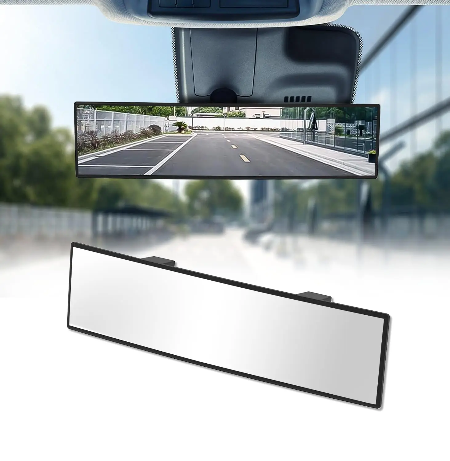 Car Rear View Mirror, Universal 12 Inch Panoramic Convex Rearview Interior Clip-on Wide Angle Mirror to Reduce Blind Spot Effectively for Car SUV Trucks