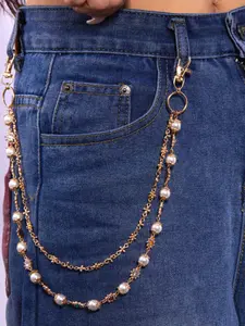 Cross Pendant Rhinestone Flower Pearl Pants Chain Set, Simple Fashion Versatile Layered Belt Accessory, Unisex Punk Style All Seasons Bling Chain